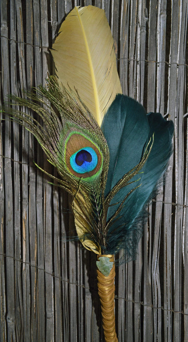 Prayer Feather Harmonious Illumination I - Ceremonial Prayer Feather Wand with Jasper Arrowhead