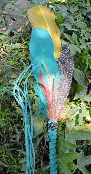 Prayer Feather Joyous Journeys I - Ceremonial Prayer Feather Wand with Tourmaline