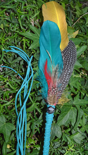 Prayer Feather Joyous Journeys I - Ceremonial Prayer Feather Wand with Tourmaline