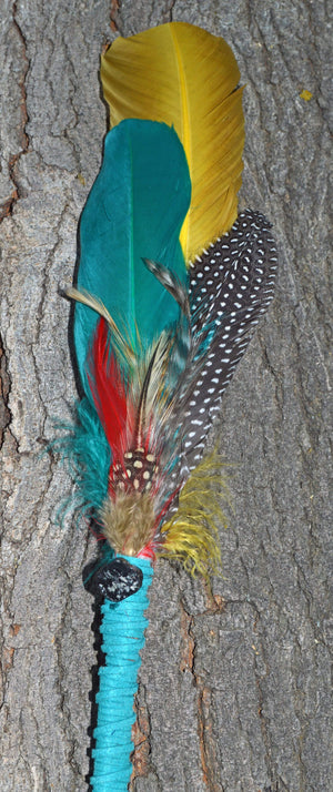 Prayer Feather Joyous Journeys I - Ceremonial Prayer Feather Wand with Tourmaline