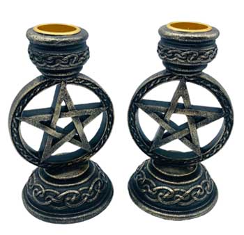 Religious & Ceremonial Pentagram taper candle holder | set of 2 | 5 1/2"