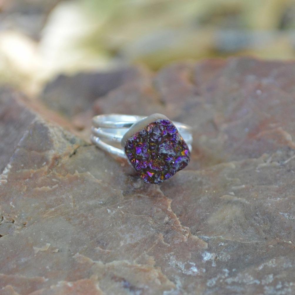 Rings Manifestation Ring - Balance - Druzy Quartz - Purple