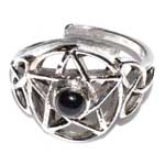 Pentacle black stone adjustable ring