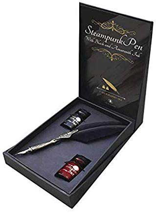 Stationary Steampunk Pen with Black & Amaranth Ink Calligraphy Set