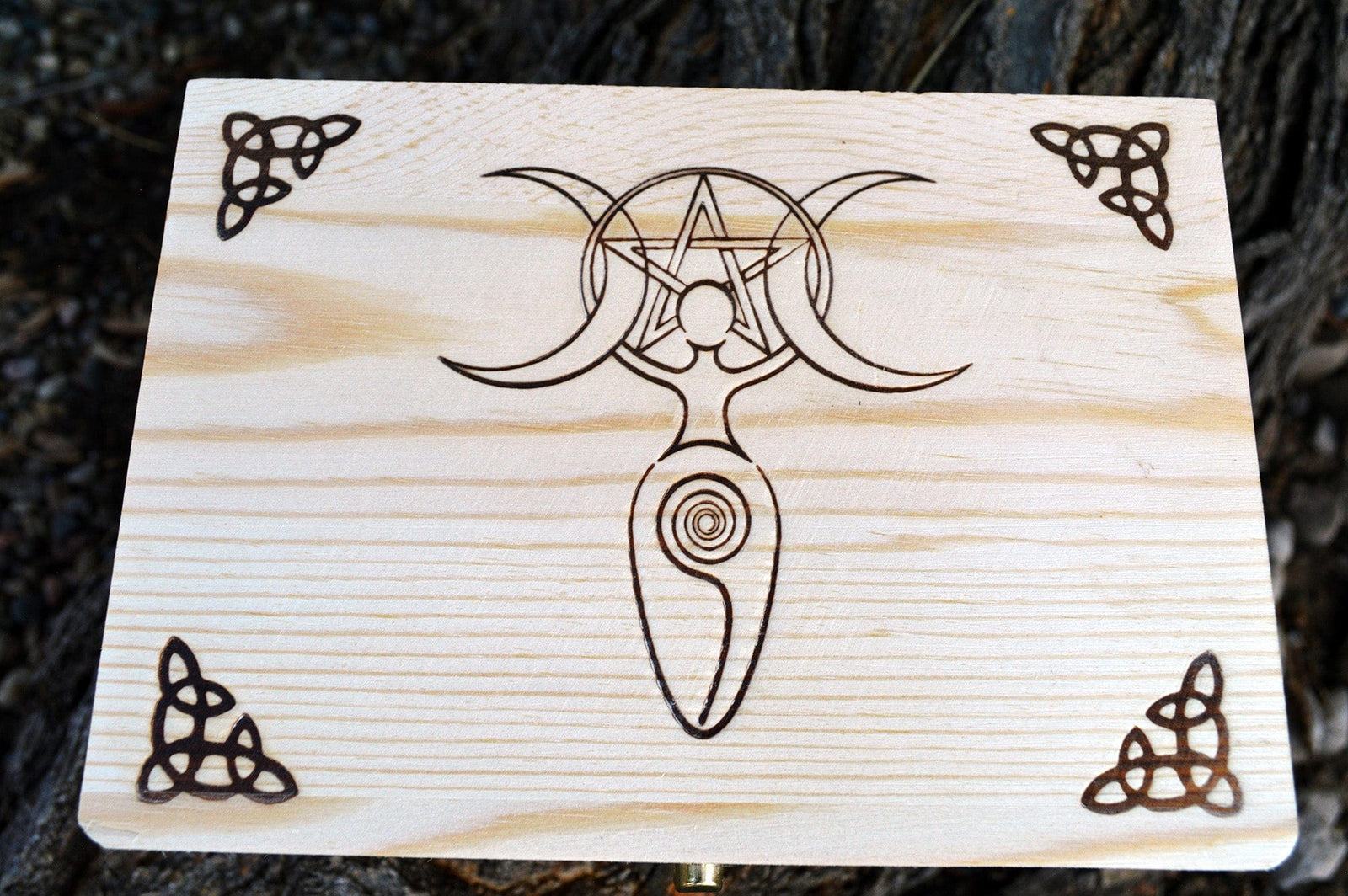 Tarot Accessories Goddess Pine Wood Box | 4" x  6"