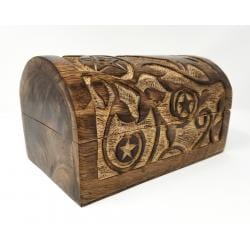 Tarot Accessories Raven & Pentagram Carved  Round Top Wood Box 8"L x 5" W x 4.5"H