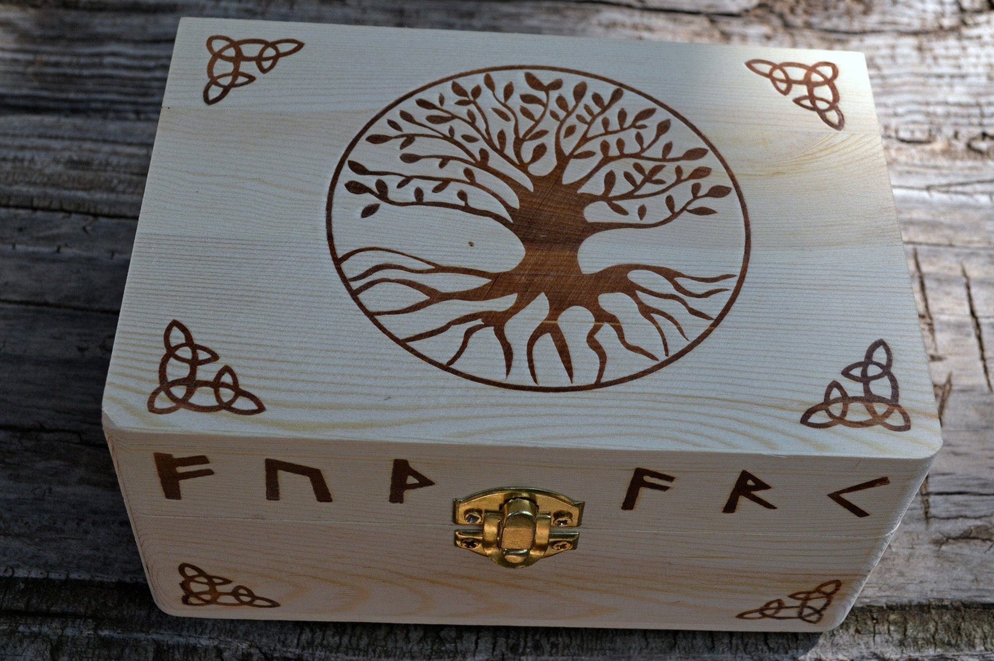 Tarot Accessories Tree of Life | Runes | Celtic Pine Wood Box | 4" x  6"