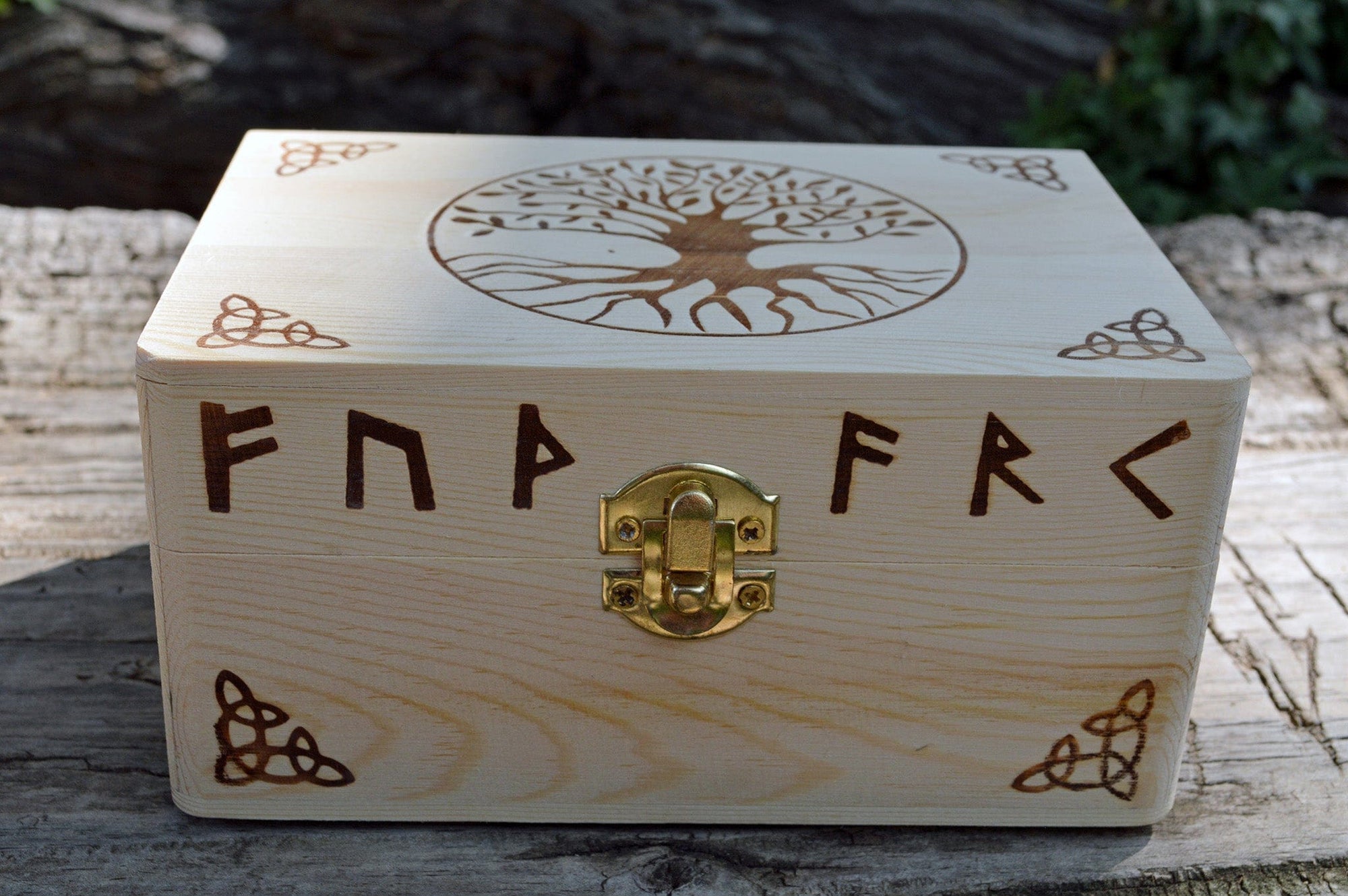 Tarot Accessories Tree of Life | Runes | Celtic Pine Wood Box | 4" x  6"