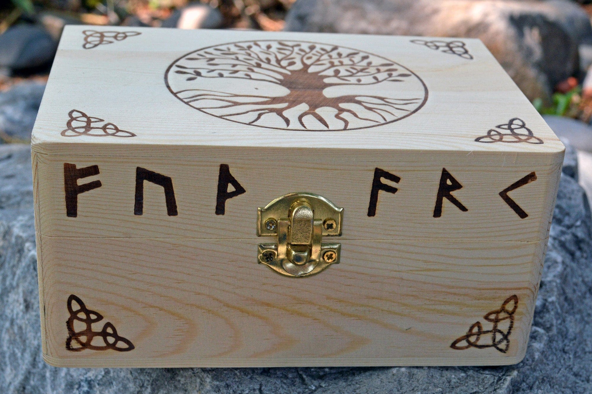 Tarot Accessories Tree of Life | Runes | Celtic Pine Wood Box | 4" x  6"