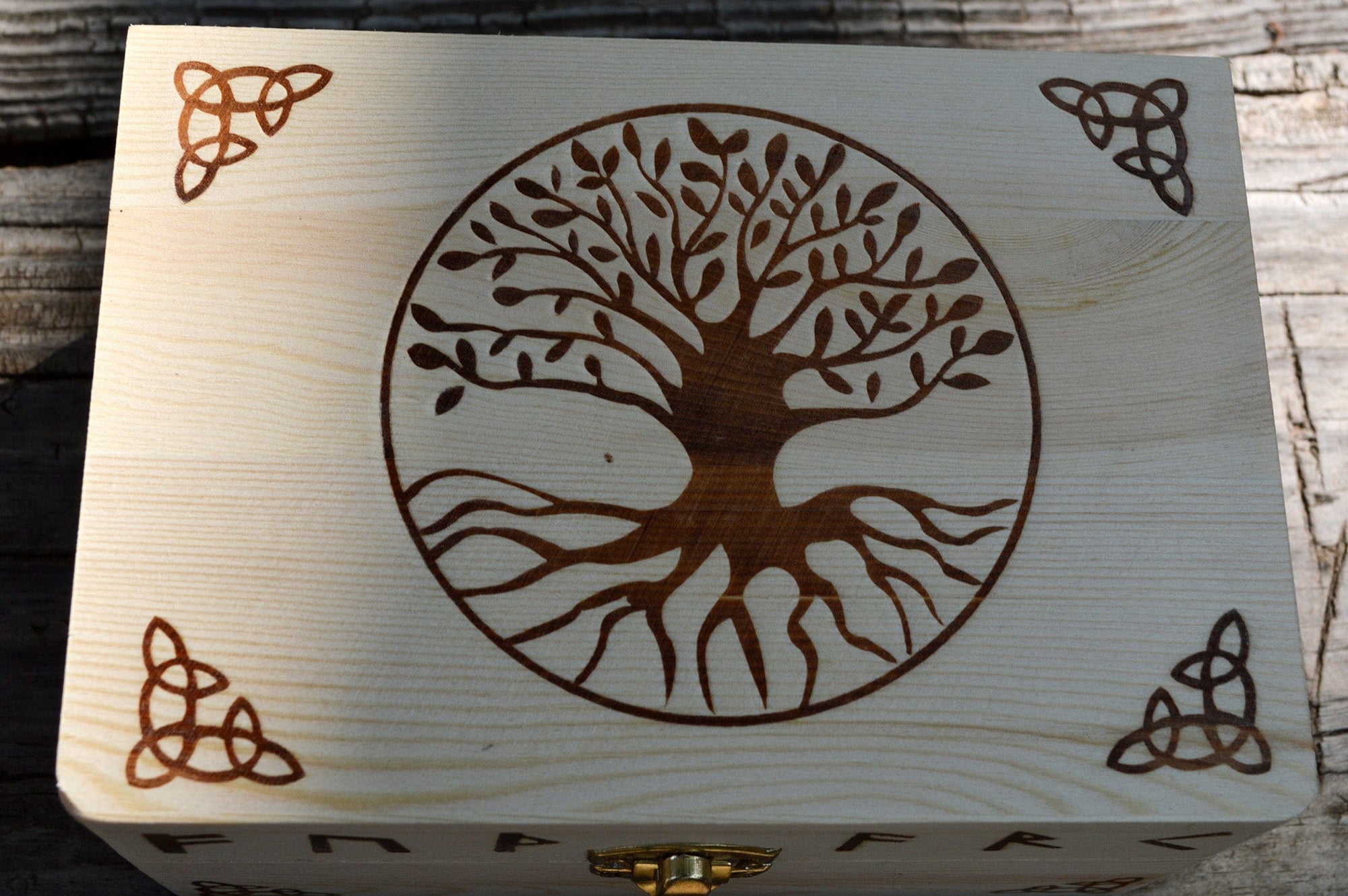 Tarot Accessories Tree of Life | Runes | Celtic Pine Wood Box | 4" x  6"