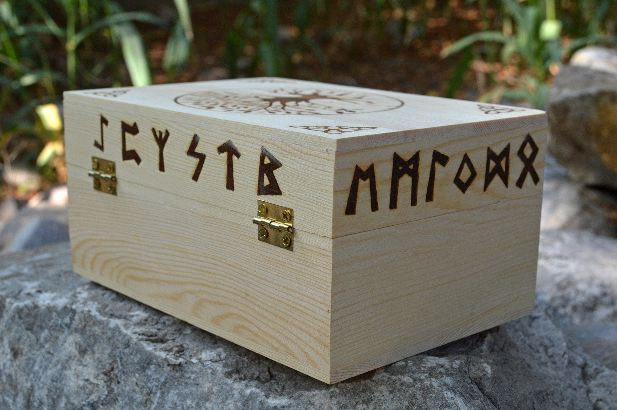 Tarot Accessories Tree of Life | Runes | Celtic Pine Wood Box | 4" x  6"