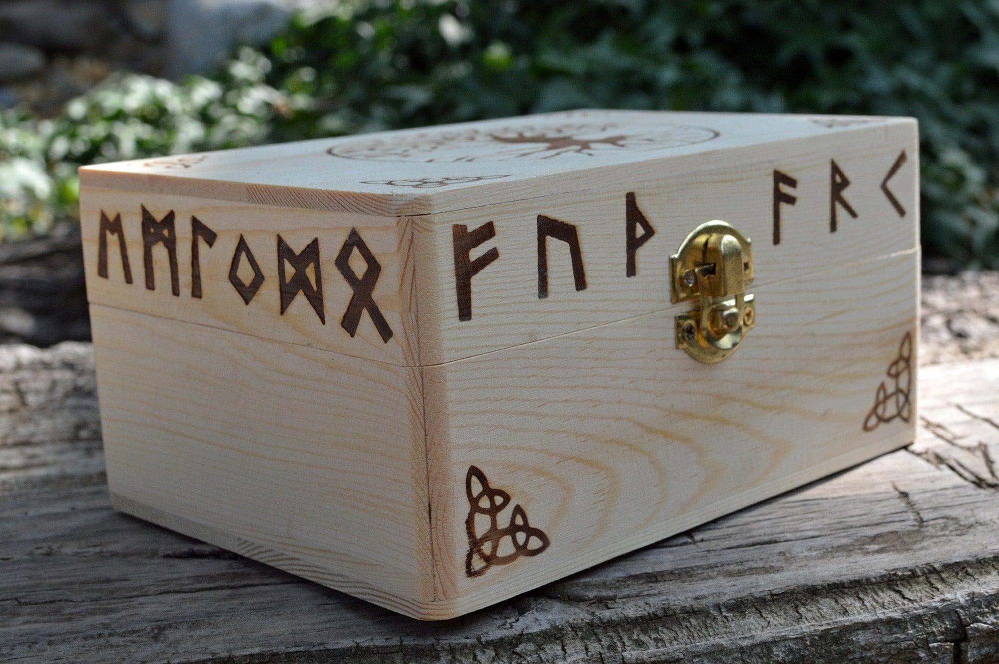 Tarot Accessories Tree of Life | Runes | Celtic Pine Wood Box | 4" x  6"