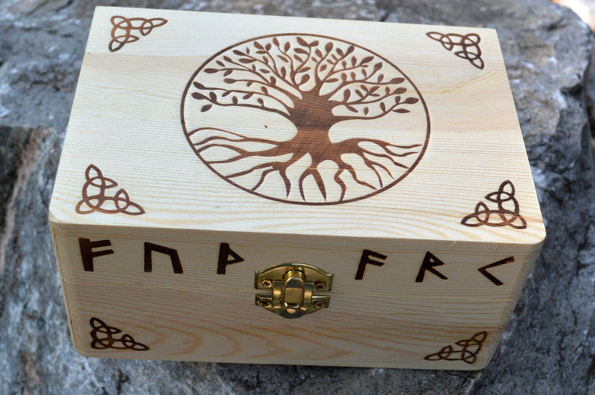 Tarot Accessories Tree of Life | Runes | Celtic Pine Wood Box | 4" x  6"