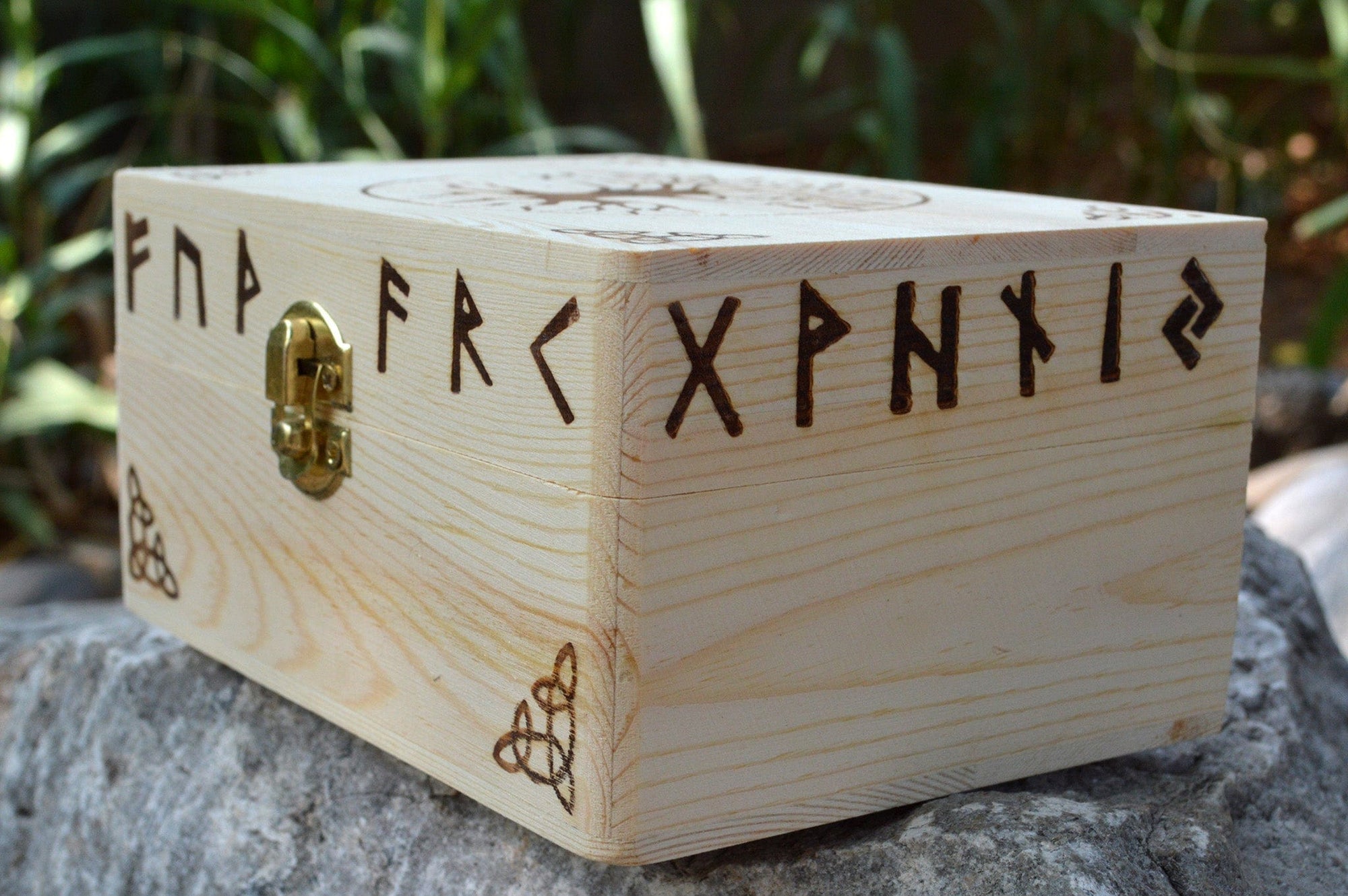 Tarot Accessories Tree of Life | Runes | Celtic Pine Wood Box | 4" x  6"