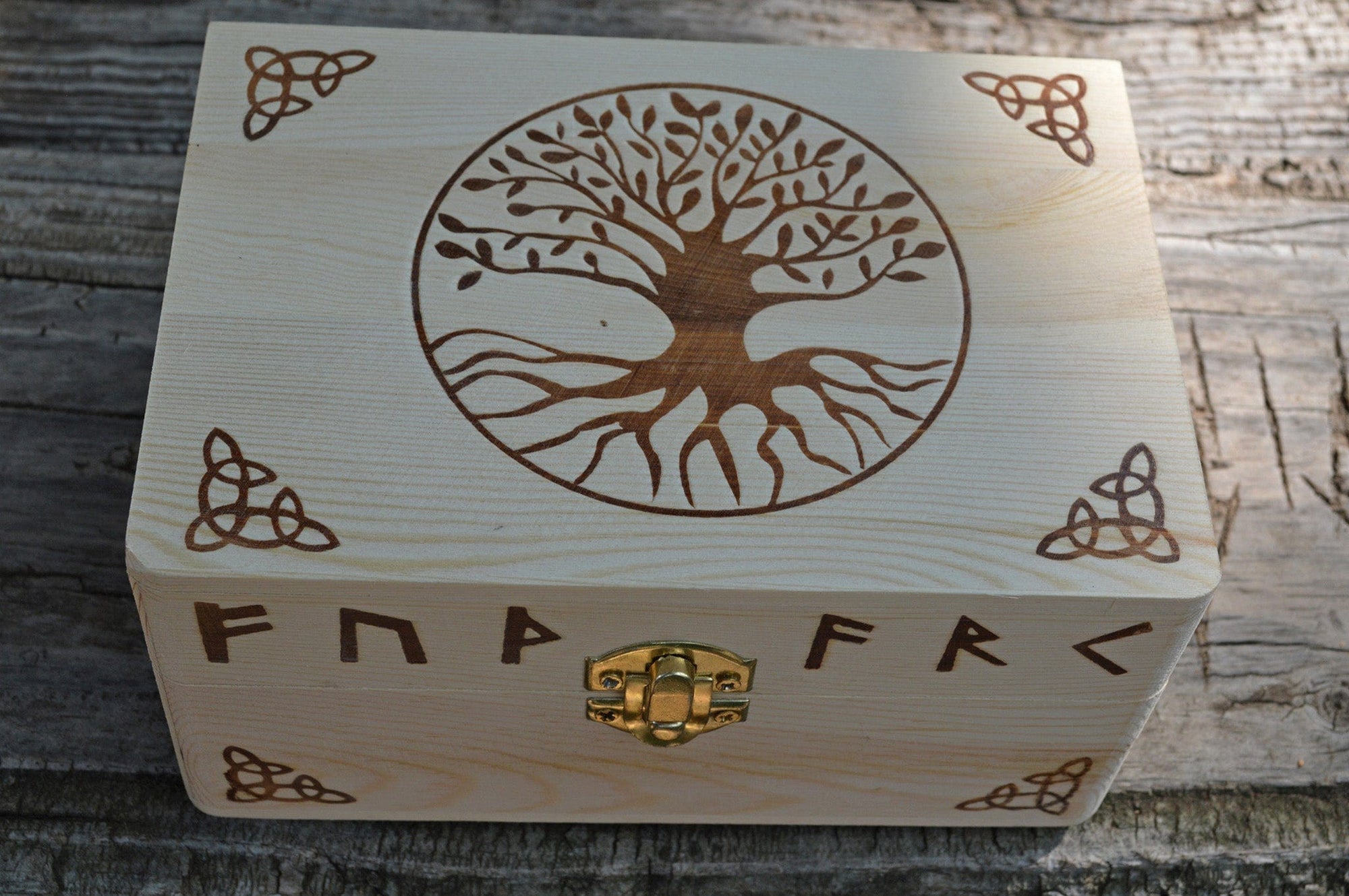 Tarot Accessories Tree of Life | Runes | Celtic Pine Wood Box | 4" x  6"
