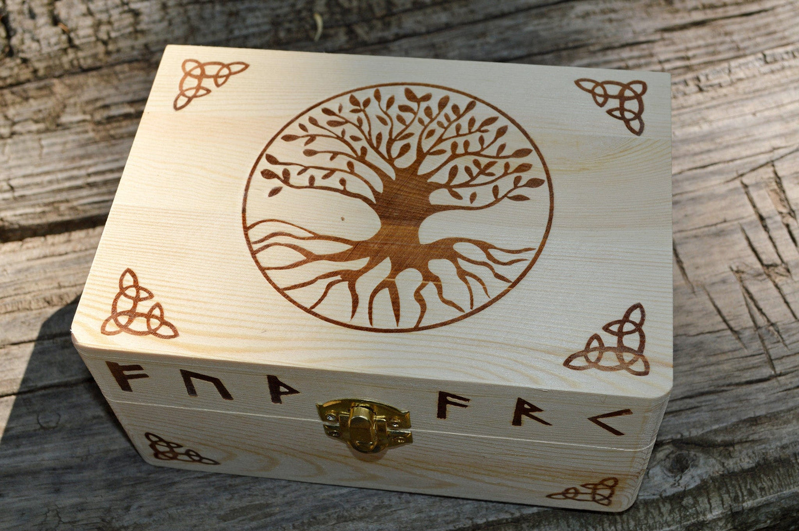 Tarot Accessories Tree of Life | Runes | Celtic Pine Wood Box | 4" x  6"