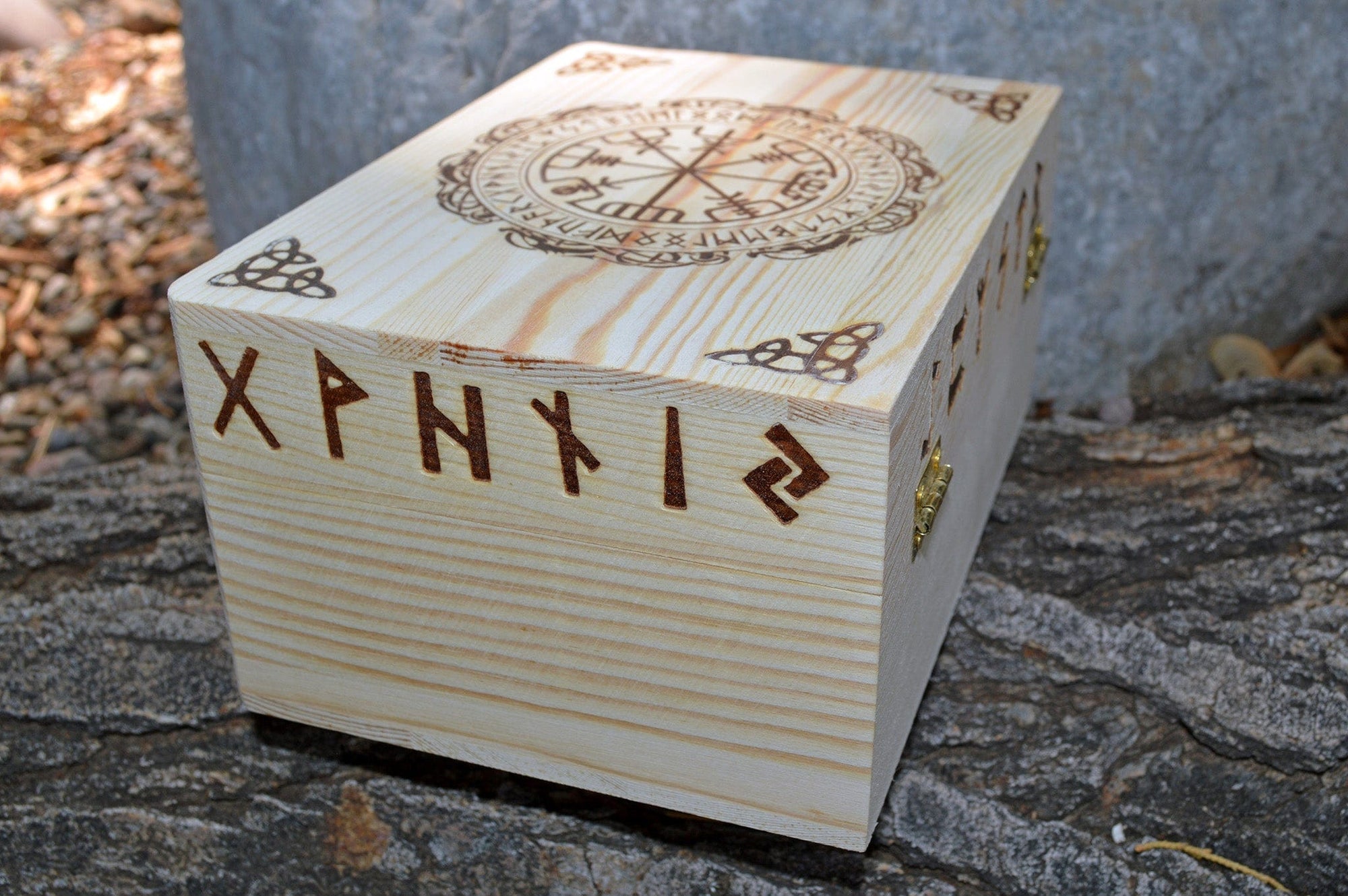 Tarot Accessories Vegvisr | Runes | Norse Pine Wood Box | 4" x  6"