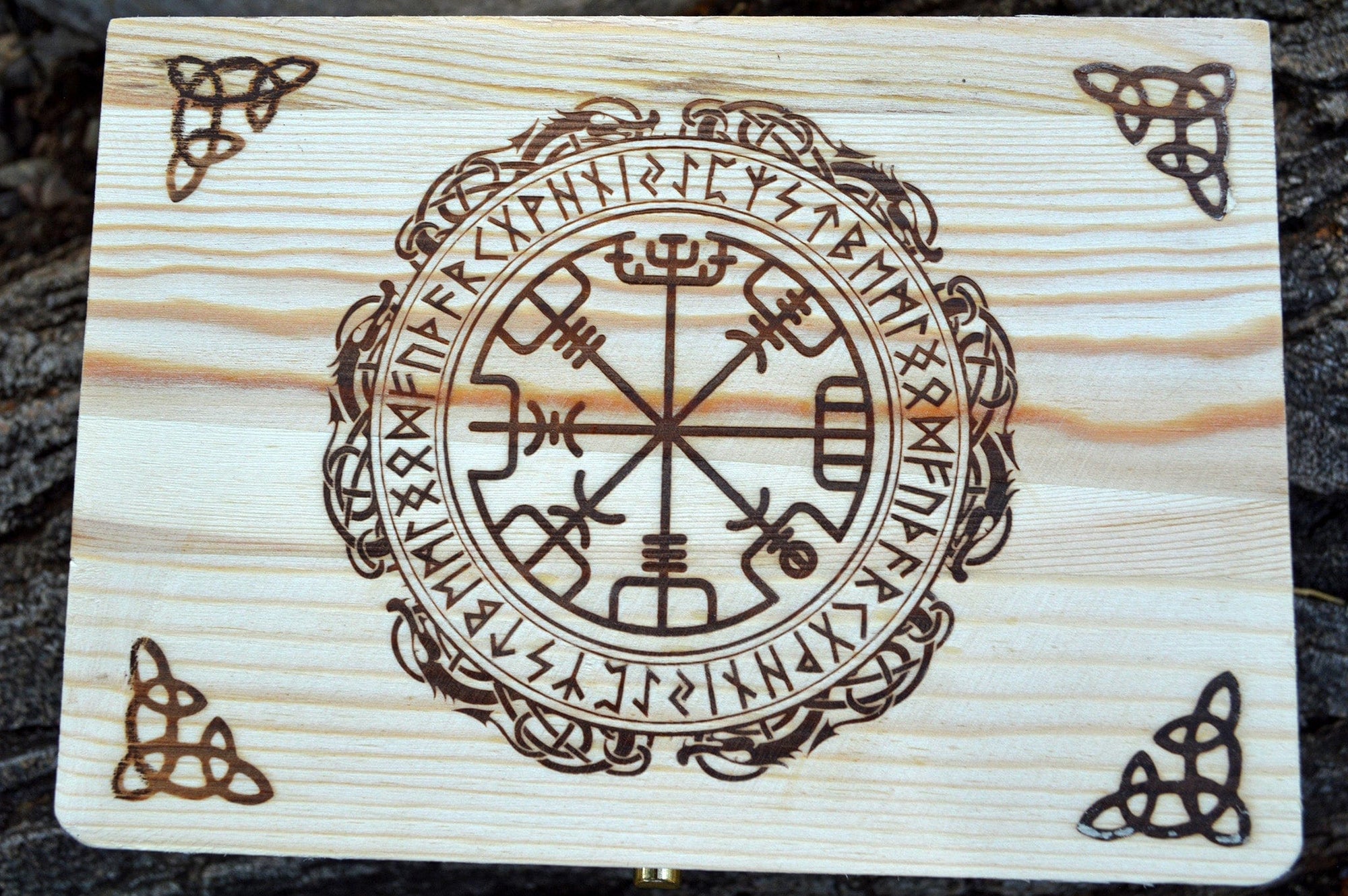 Tarot Accessories Vegvisr | Runes | Norse Pine Wood Box | 4" x  6"