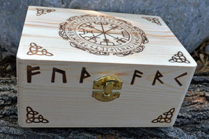 Tarot Accessories Vegvisr | Runes | Norse Pine Wood Box | 4" x  6"