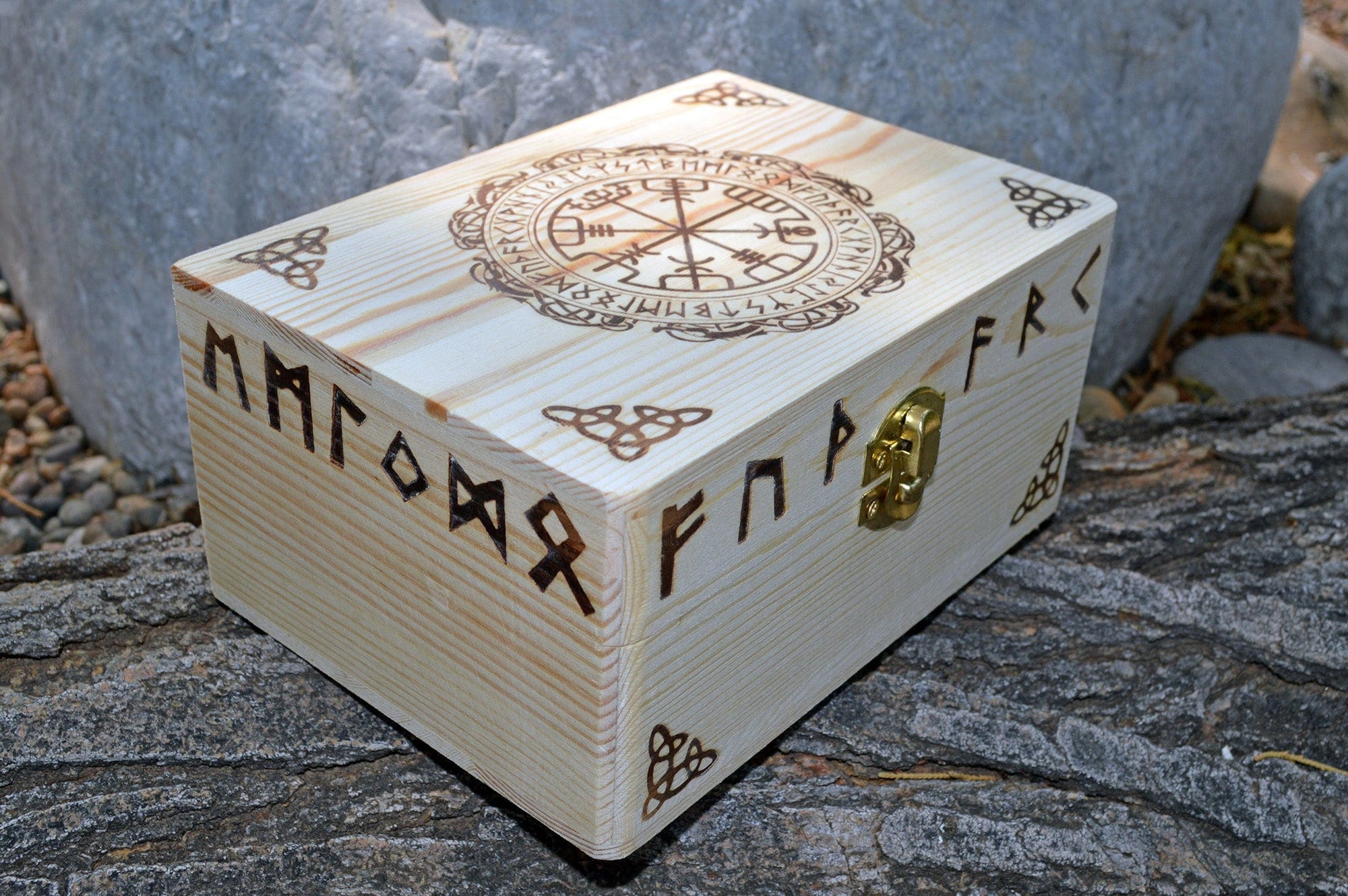 Tarot Accessories Vegvisr | Runes | Norse Pine Wood Box | 4" x  6"