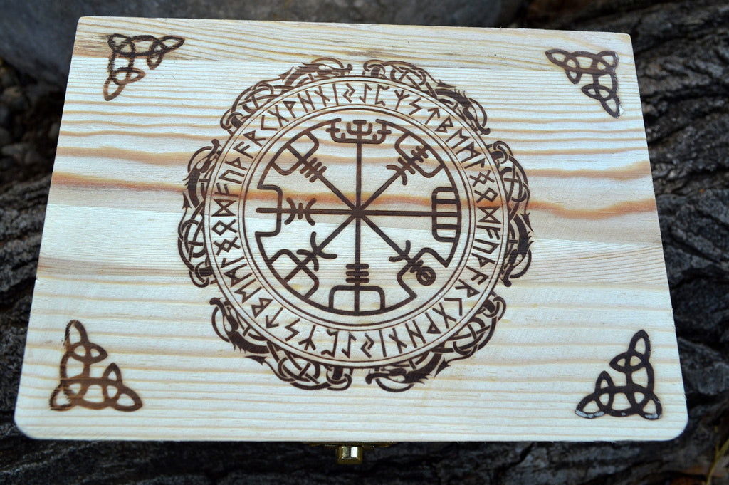 Tarot Accessories Vegvisr | Runes | Norse Pine Wood Box | 4
