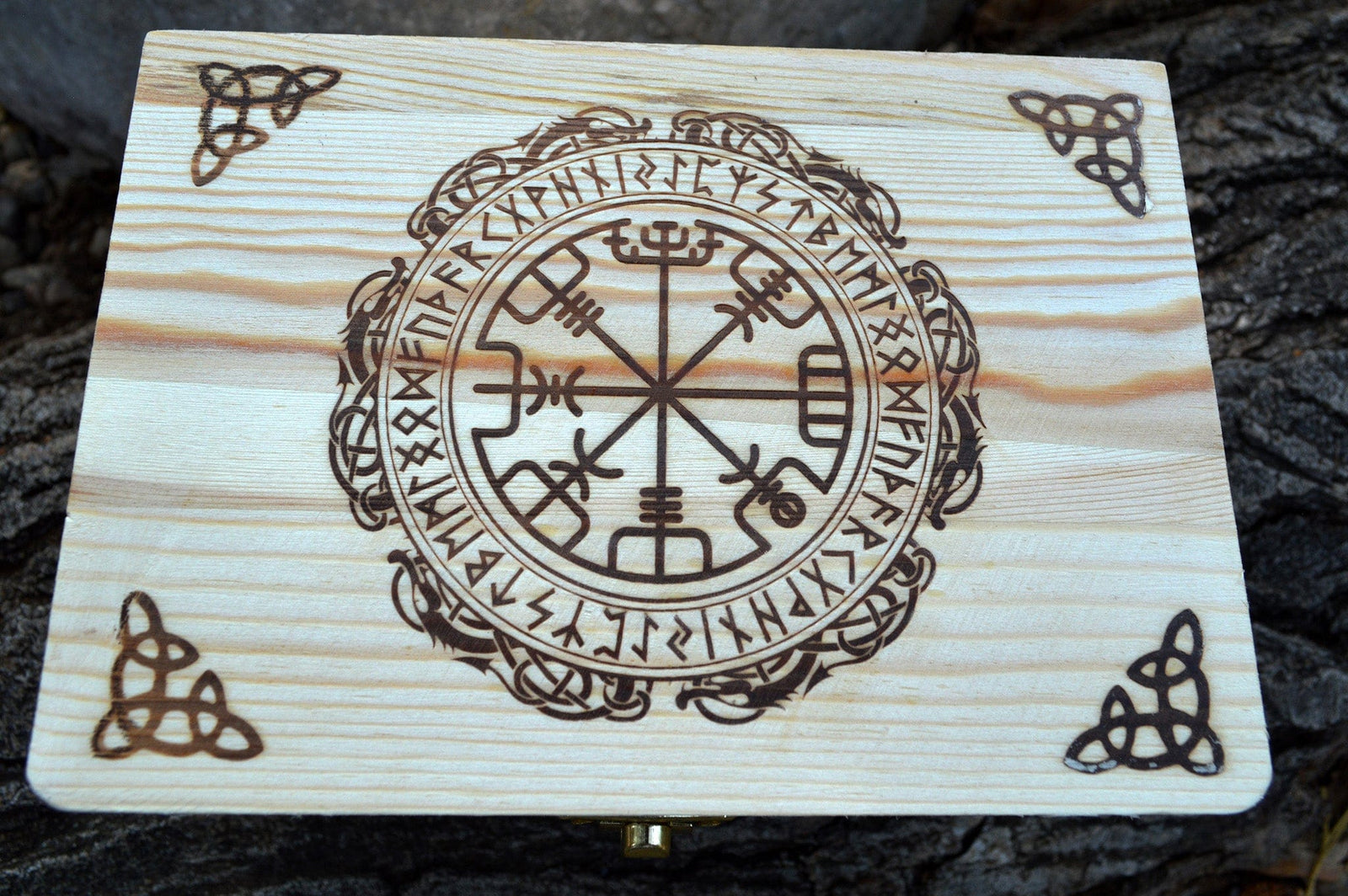 Tarot Accessories Vegvisr | Runes | Norse Pine Wood Box | 4" x  6"