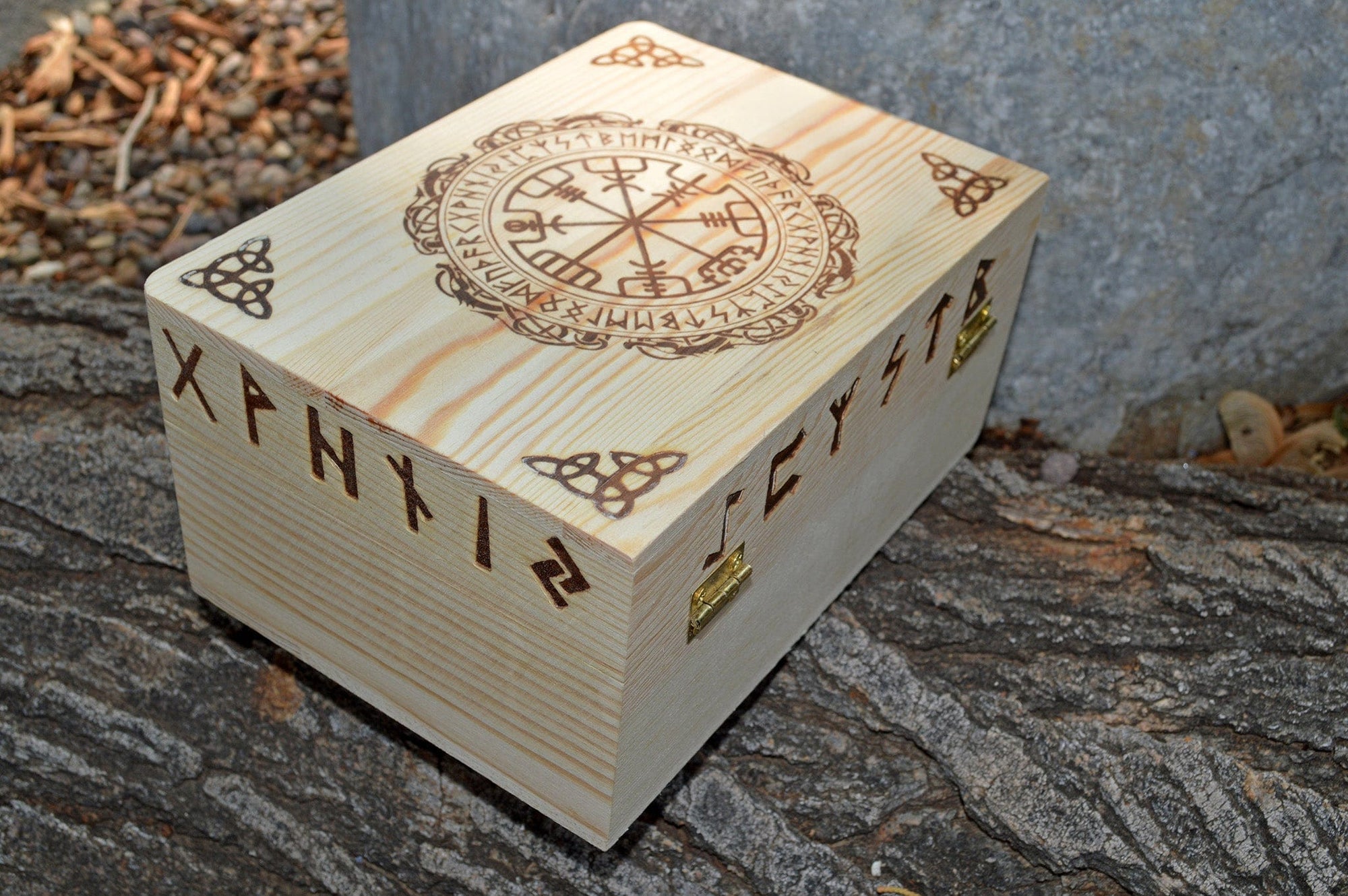 Tarot Accessories Vegvisr | Runes | Norse Pine Wood Box | 4" x  6"