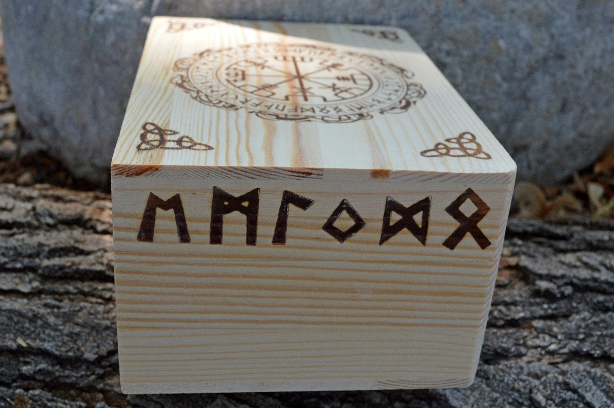 Tarot Accessories Vegvisr | Runes | Norse Pine Wood Box | 4" x  6"
