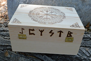 Tarot Accessories Vegvisr | Runes | Norse Pine Wood Box | 4" x  6"