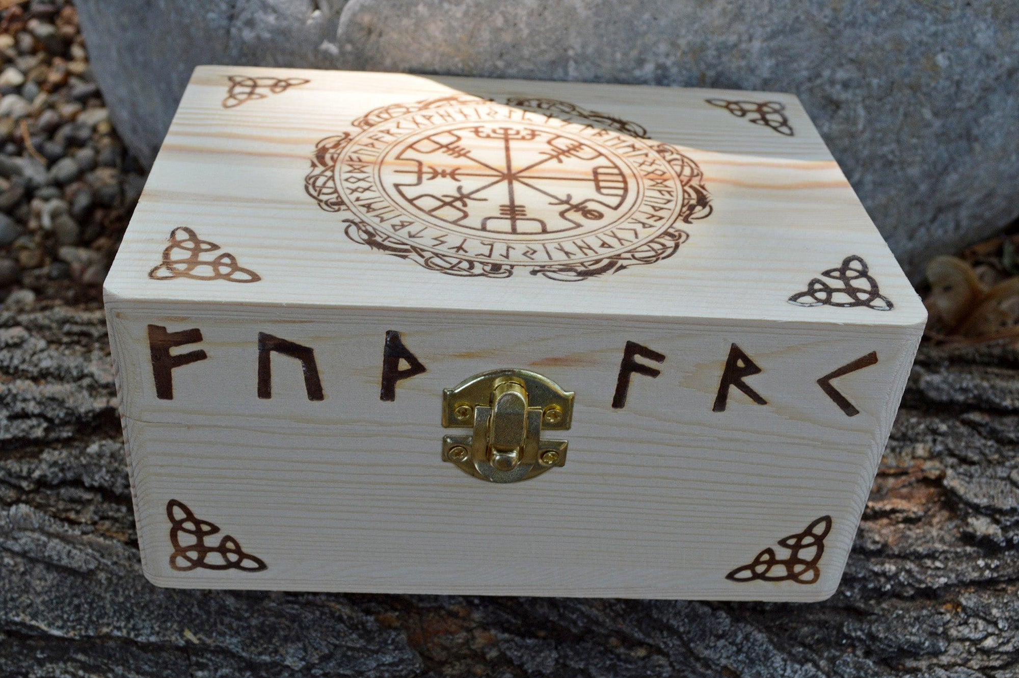 Tarot Accessories Vegvisr | Runes | Norse Pine Wood Box | 4" x  6"